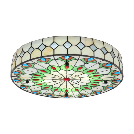 Miumaeov 50cm Vintage Tiffany Style Ceiling Light Flush Mount Pendant Lamp Stained Glass Chandelier