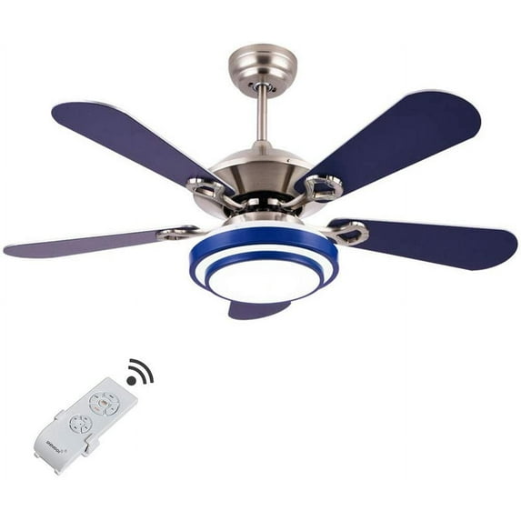 Miumaeov 52 Inch Bule Modern LED Ceiling Fan Light 5 Blades 3-speed Setting W/ Remote