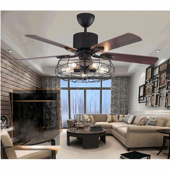 Miumaeov 52'' Retro Industrial Ceiling Fan with 5 Light Fixture, Wood Blades, and Remote Control