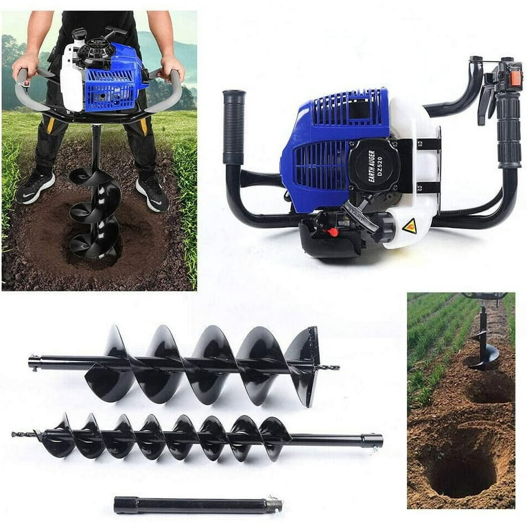 Miumaeov 52CC Gas Auger Post Hole Digger Heavy Duty Diggers 2-Stroke 2.3HP  Gas Engine Powered with Earth Auger Drill Bits and Kit for Fence Garden  Farm 52CC + 4/8/12Bits & Rods +