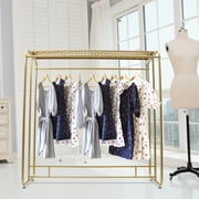 Miumaeov Double Rod Clothing Display Rack Metal Gold Display Rack+Anti-slip Footpads