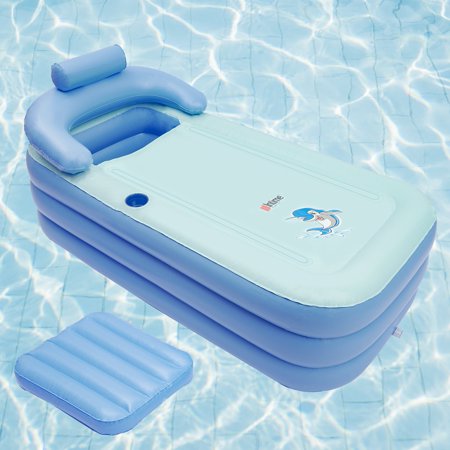 Miumaeov 59" Inflatable Portable Bath Tub Adult PVC Foldable Free Standing Bathtub for Adult Spa Pool Bathroom Home Light Blue