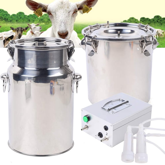 Miumaeov 5L/7L Dual Head Milking Machine Electric Barrel Milking Machine Sheep Goats Milker Portable Vacuum Pump