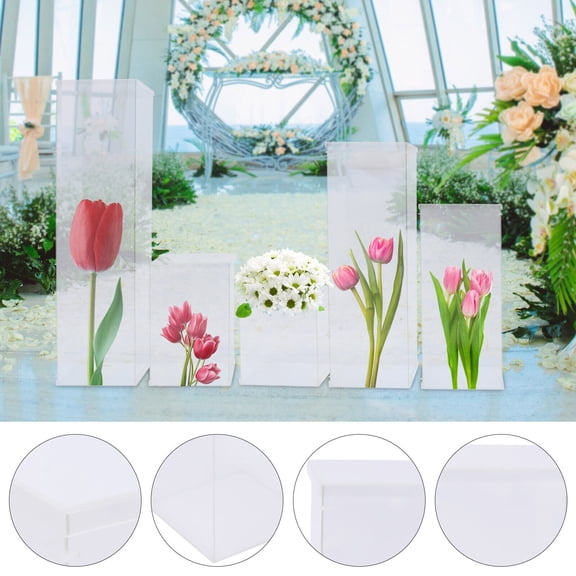 Miumaeov 5Pcs Modern Wedding Flower Stand Box Acrylic Square Transparent Display Box Floral Decor