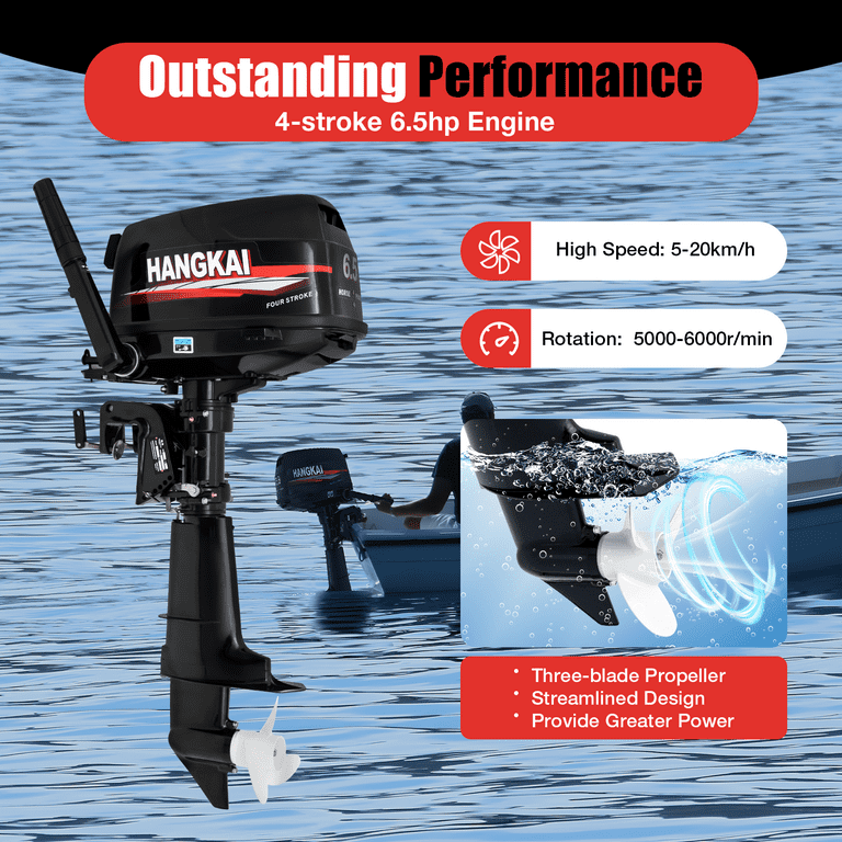 Miumaeov 6.5 HP Outboard Motor 123cc 4 Stroke Single Cylinder Water Cooling Marine Propeller Fishing Boat Manual Start Outboard Engine for Kayak Yacht