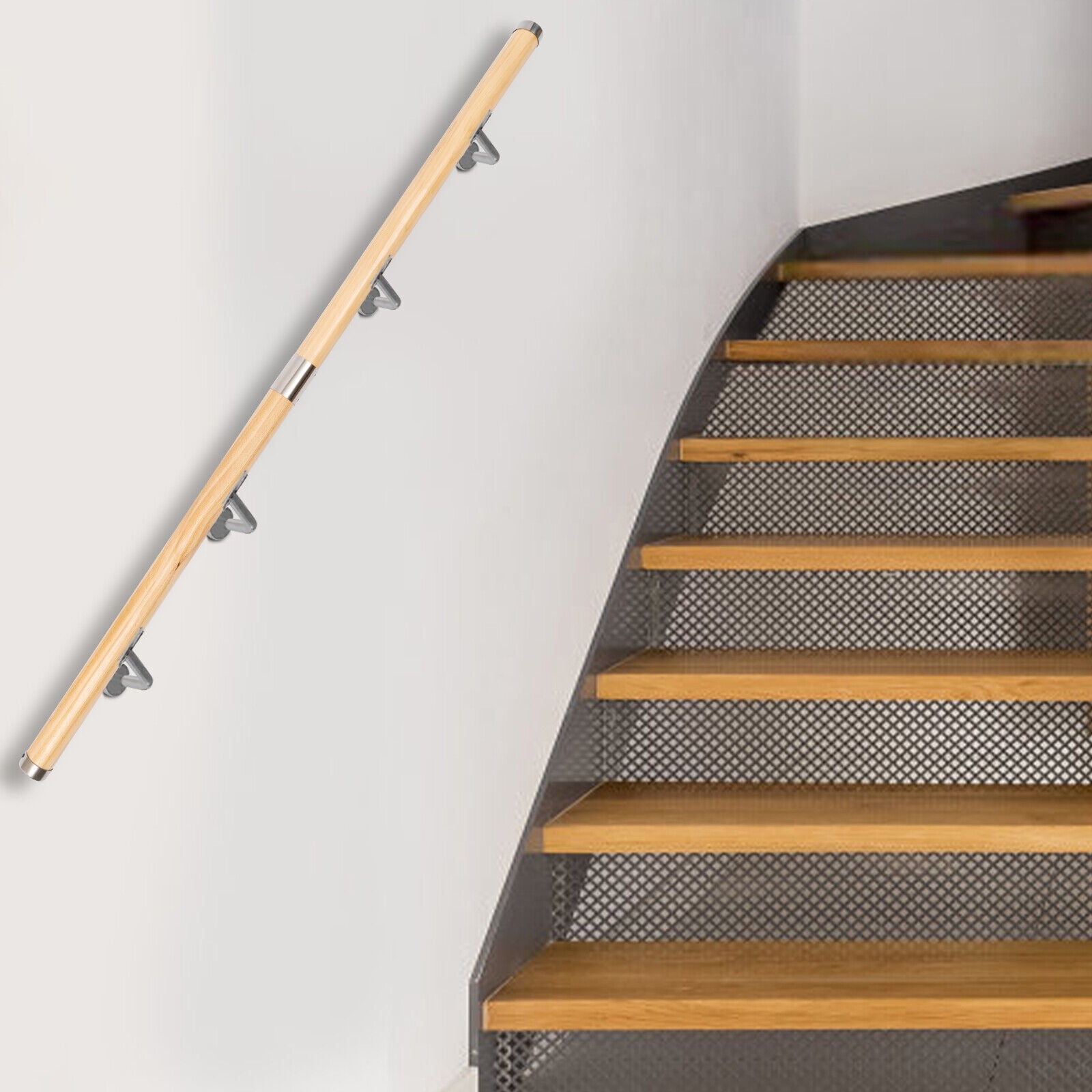 Miumaeov 6.6ft/5ft Modern Wooden Staircase Handrail with 4pcs Rail ...
