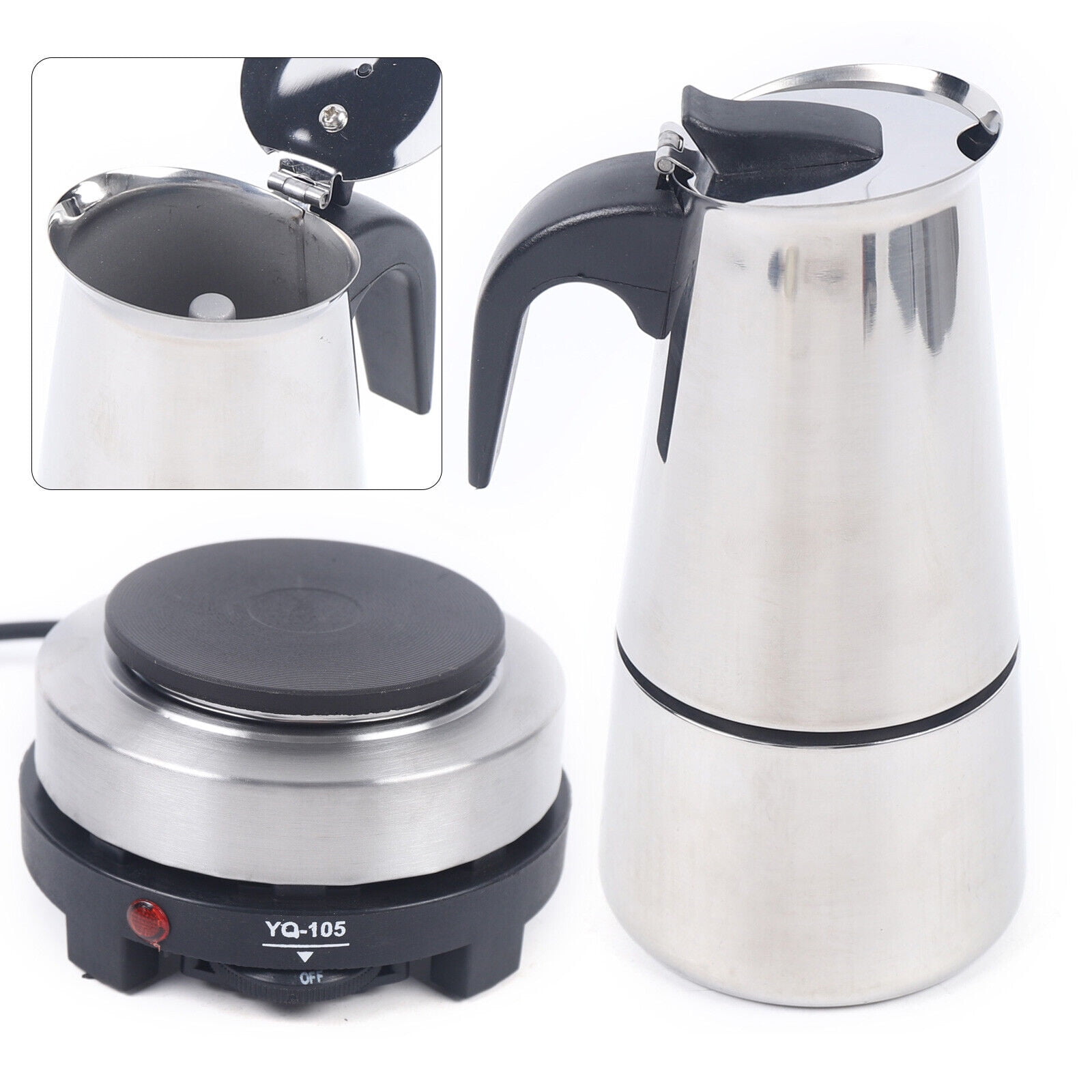 Miumaeov 4-Cup Stainless Steel Stovetop Espresso Maker Classic Cafe Percolator Maker Electric Coffee Coffee Pot with Stove for Office Home Use 110V
