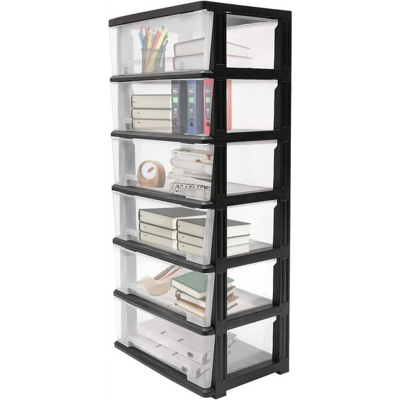 Miumaeov 6 Drawers Utility Storage Rolling Cart with Removable Wheels Foldable Modern Black