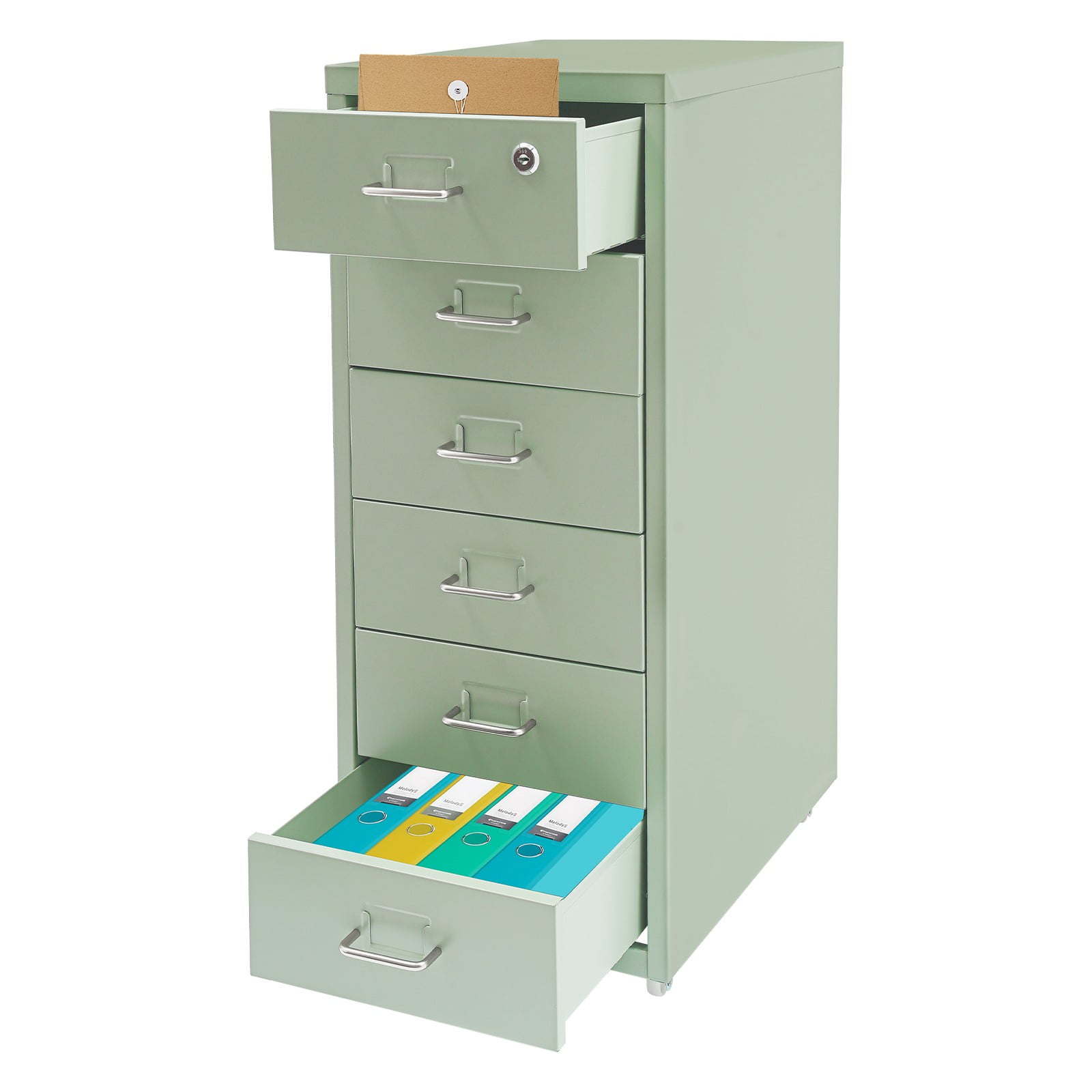 Miumaeov 6-Drawers Vertical File Cabinet Metal Lockable Filing Cabinet Movable Files Storage Organizer For Home Office