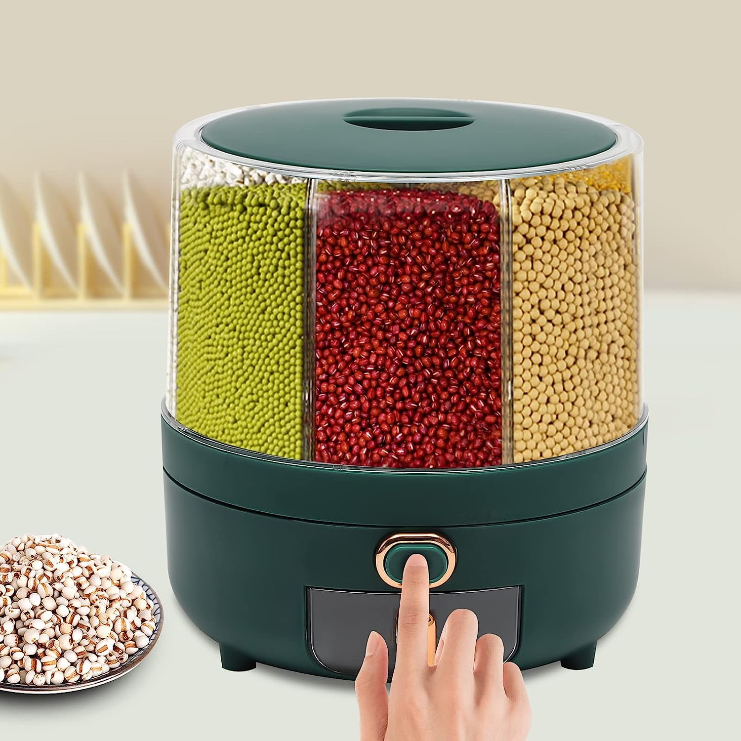 Miumaeov 6 Grid Rice Dispenser 360° Rotating Dry Rice Dispenser PET PP ...