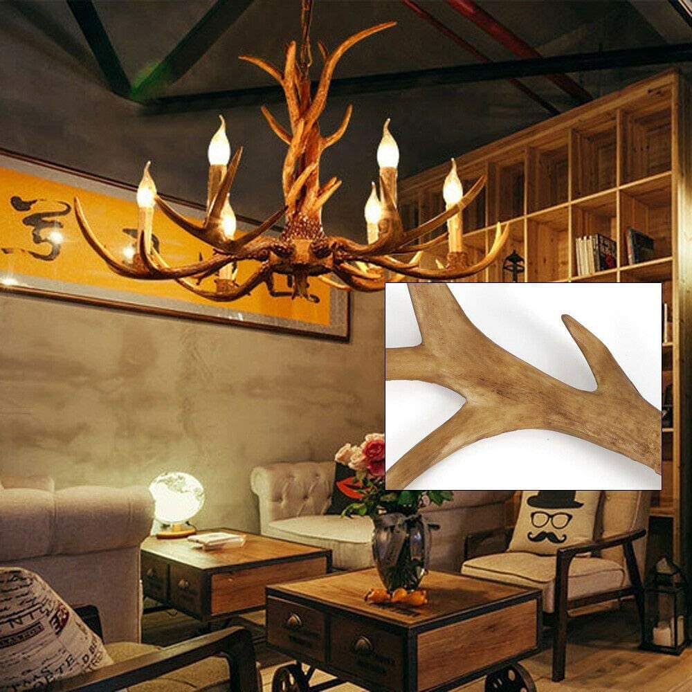Miumaeov 6 Head Candle Antler Chandelier, Vintage Resin Deer Horn, Antler Chandeliers E12, Pendant Light Home Decoration