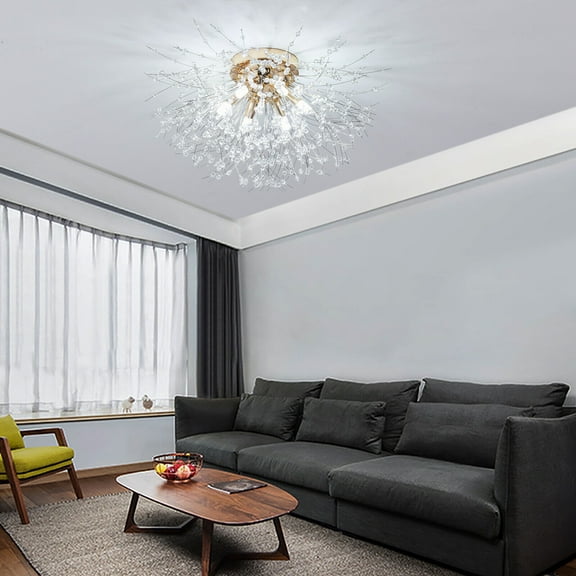 Miumaeov 6 Lights Elegant Firework Crystal Chandelier Creative Dandelion Ceiling Light Fixture Pendant Lamp Decor for Living Room Bedroom