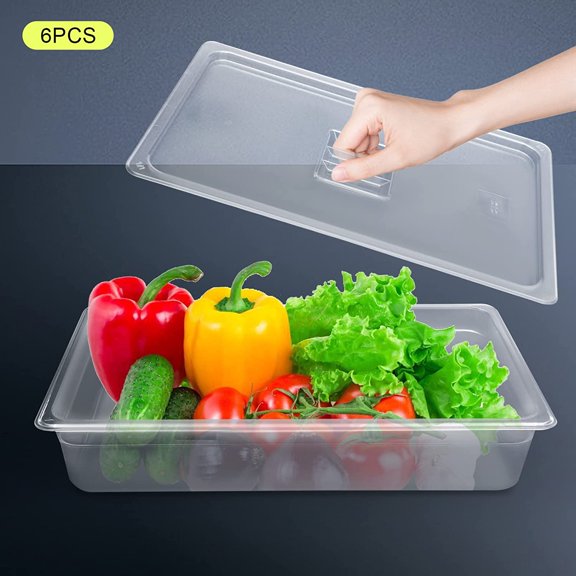 Miumaeov 6 Pack Food Pans with Lids Clear PC Food Container Sets 4" Deep Modern Square Food Storage Box for Home Kitchen Restaurant Food Fruit Transport Organization