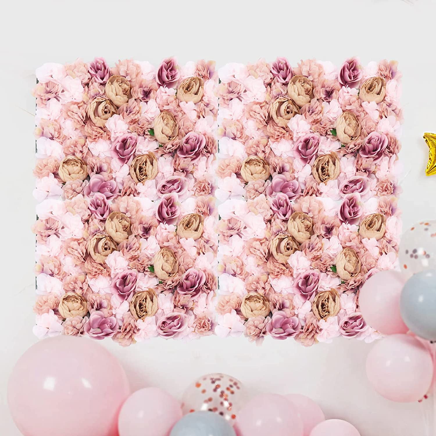 Miumaeov 6 Pcs Autumn Pink Artificial Flowers Wall Romantic Flower Wall for Background Decoration Silk Flower Roses Hanging Wall Panel Wedding Photography Venue Main Road Decor Silk Flower Panels