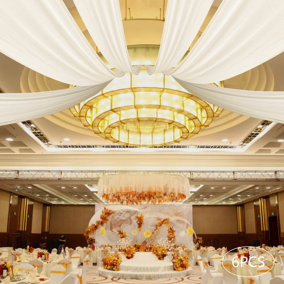Miumaeov 6 Piece Ceiling Drapes Wedding Decoration Ceiling Drapery Wedding Arch Drapery Fabric Tulle Curtains