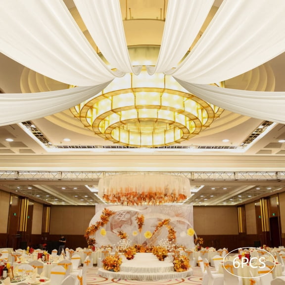 Miumaeov 6 Piece Ceiling Drapes Wedding Decoration Ceiling Drapery Wedding Arch Drapery Fabric Tulle Curtains