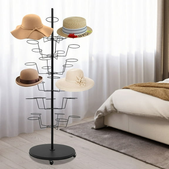 Miumaeov 6-Tier Hats Display Rack Large Hat Rack Wigs Holder with 30 Hooks Black Metal Freestanding Retail Hat Wig Headwear Display Tower for Caps Wigs & Hats