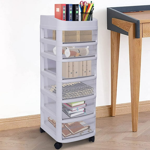 Miumaeov 6 Tier Plastic Trolley Cart Cabinet Makeup Organizer Rolling Storage Cart White