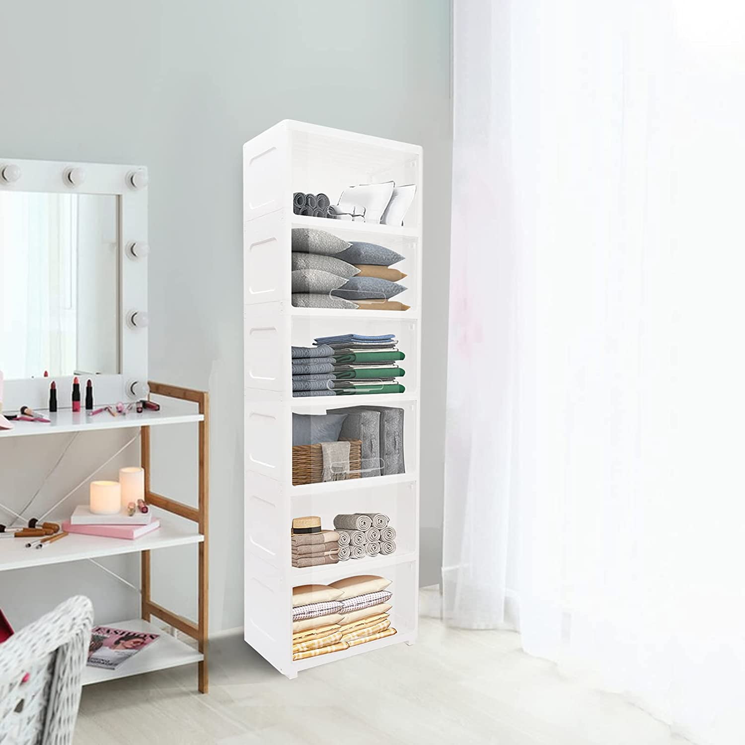 Miumaeov 6Tier Transparent Visual Storage White Plastic Tower