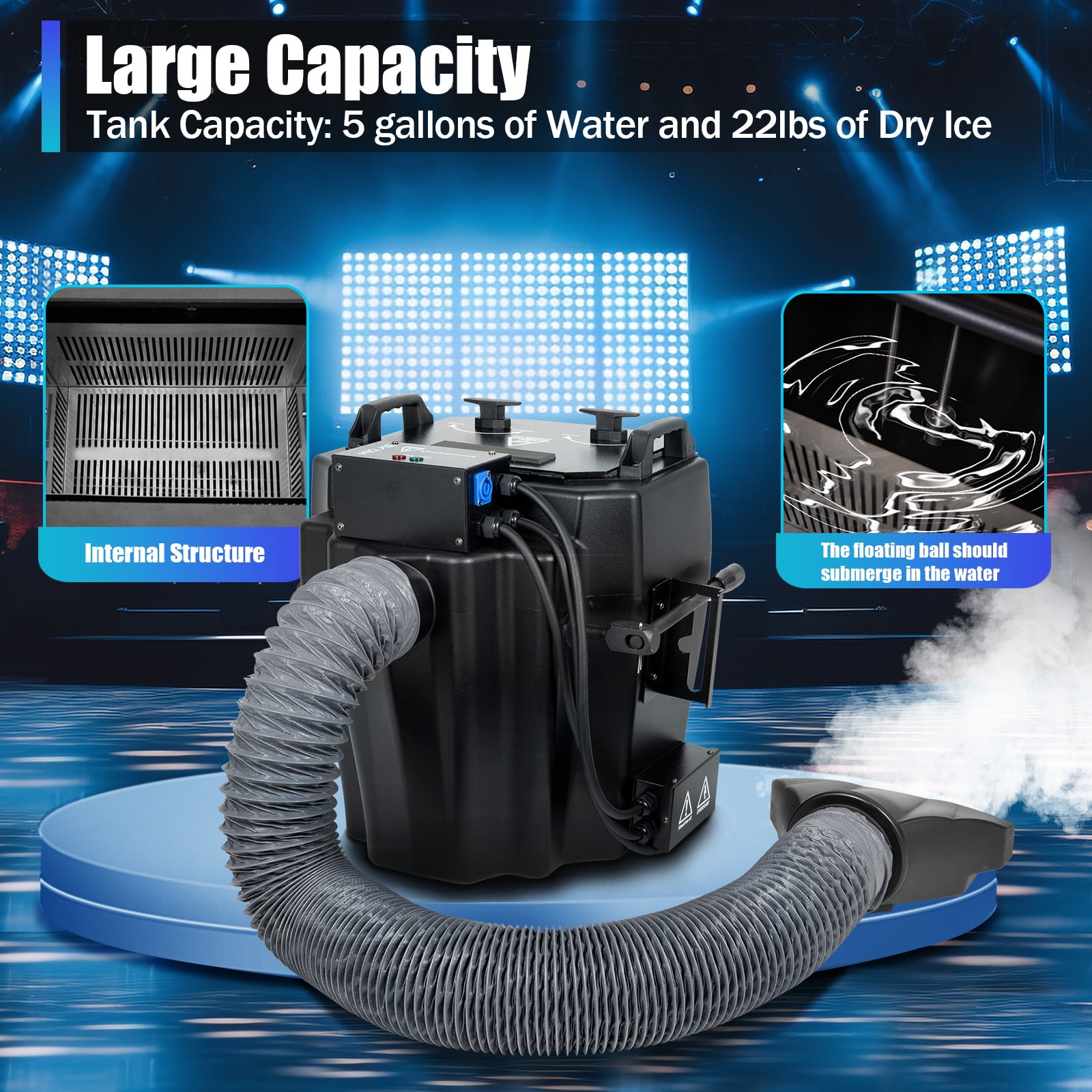 Miumaeov 6000W 2.64gal Dry Ice Low Lying Fog Machine with Tube Effect for Indoor Outdoor Stage Wedding Party Club