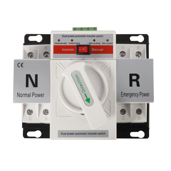 Miumaeov 63A 2P Automatic Transfer Switch, 110V Dual Power Changeover Switch ATS, Generator Transfer Switch with Overload Protection for Home(White)