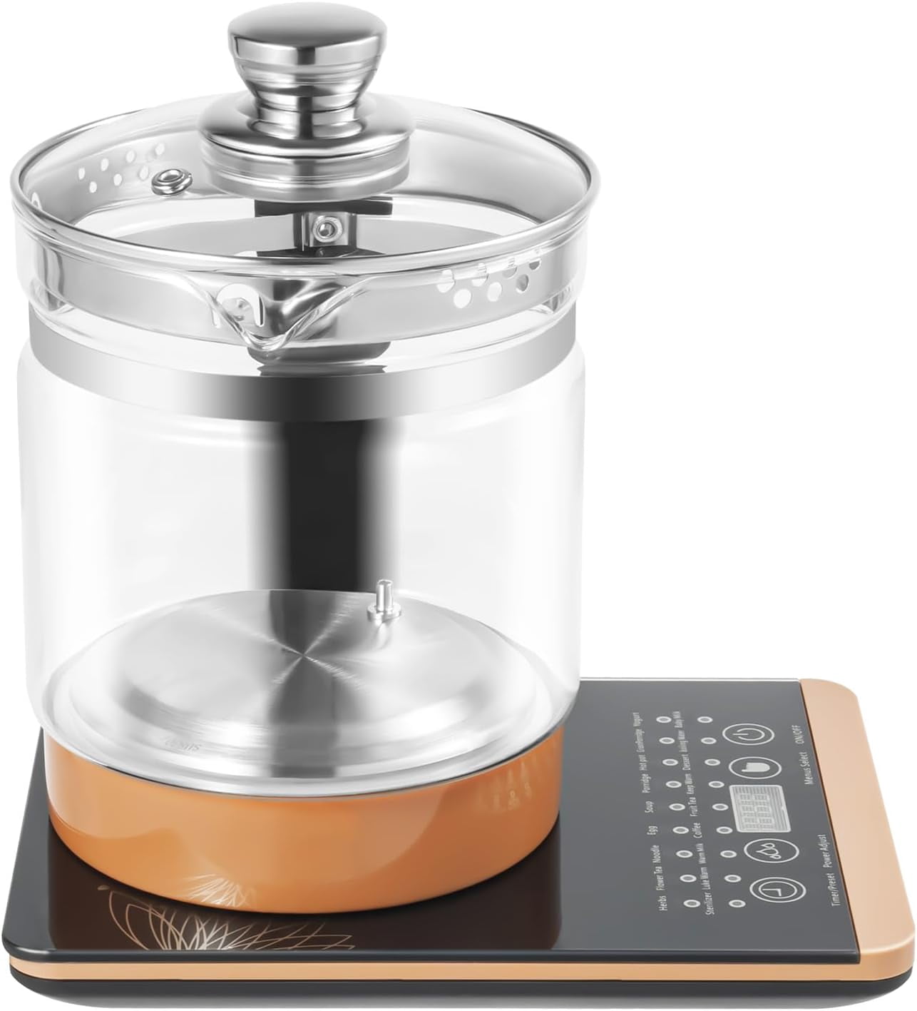 Miumaeov 63oz Electric Glass Kettle with 18 Smart Menus & Temperature Control,Multi-Function Tea Maker w/Filter,Anti-Dry Burn,110V Fast Boil 800W