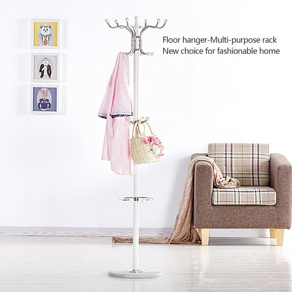 Miumaeov 67" Metal Clothing Racks with 16 Hooks Hat Jacket Stand Free Standing with Marble Base for Bedroom Office Living Room White