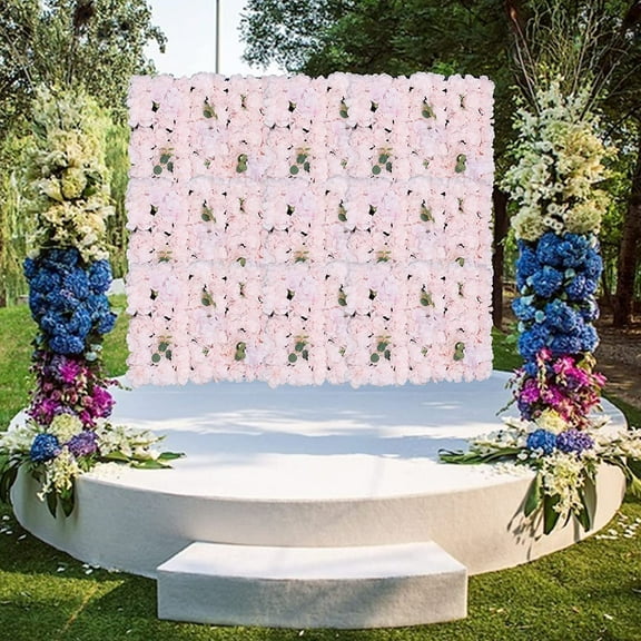 Miumaeov 6PCS Artificial Flower Wall Panel Pink Hydrangea Wall Wedding Photography Venue Flower Wall Panel Blush Privacy Hedge Screen for Outdoor Indoor Garden Backyard 24''x16''