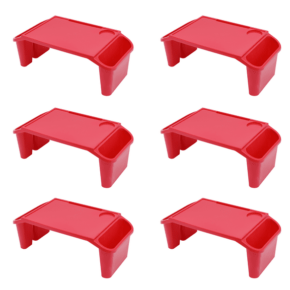 Miumaeov 6Pcs Kids Lap Desk Tray Plastic Breakfast Laptop Trays Portable Lap Bed Table Red