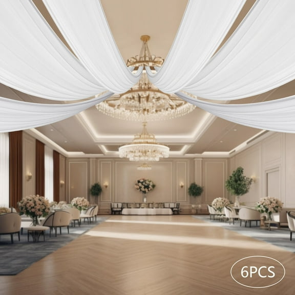 Miumaeov 6pcs 5 x 20ft / 30 ft Ceiling Drapes Wedding Ceiling Draping Backdrop Curtains for Party Ceremony Decoration