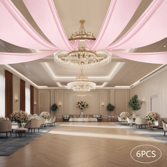Miumaeov 6pcs 5 x 20ft / 30 ft Ceiling Drapes Wedding Ceiling Draping Backdrop Curtains for Party Ceremony Decoration
