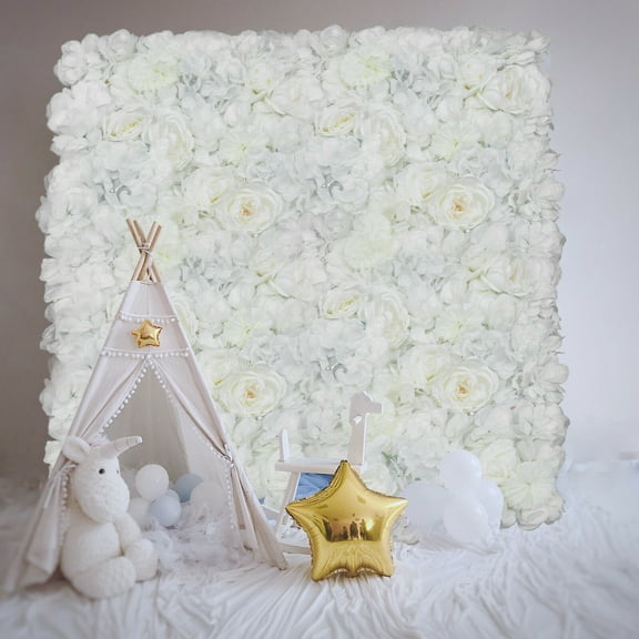 Miumaeov 6pcs Artificial Flower Wall Panels 16 x 24" Flower Wall Mat Silk Rose Flower Panels Faux Floral Backdrop for Wedding Party Backdrop Wall Decor White