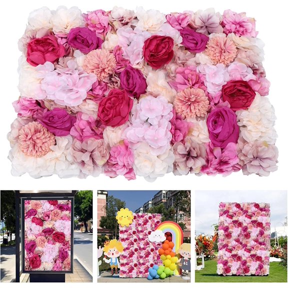 Miumaeov 6pcs Artificial Roses Flower Wall Panels, 23.6 x 15.7 Inches 3D Flower Wall Panel Silk Flowers Suitable for Wedding Party Backdrop Wall Decoration