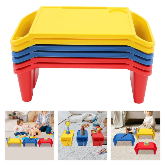 Miumaeov 6pcs Lap Desk Trays Rectangular Plastic Breakfast Table Laptop Trays With Side Pocket