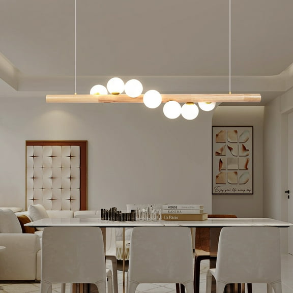 Miumaeov 7 Heads Modern Glass Globe Chandelier Linear Pendant Light Hanging Lamp Fixture For Dinning Living Room