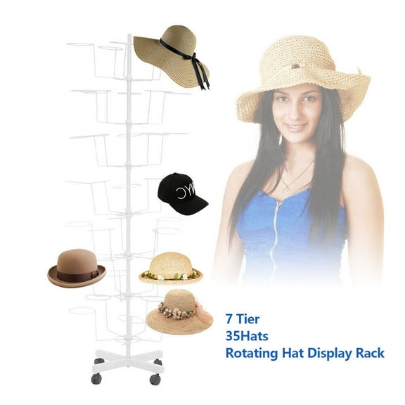 Miumaeov 7 Layers Coat and Hat Storage Rack Rotating Display Stand White with 4 Wheels
