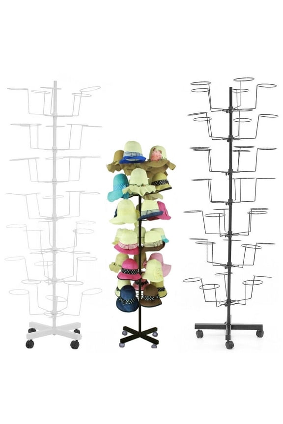 7 Tier Adjustable Hat Display Retail Hat Rack Rotating Spinner Metal Floor Stand White
