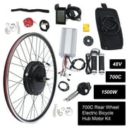 Miumaeov 700C Rear Wheel Electric Bicycle Wheel Kit Waterproof Rear Wheel Ebike Hub Motor Kit 48V 1500W E-Bike Conversion Kit with LCD PAS Disc Brake Two Torque Arms Battery & Tire Not Included