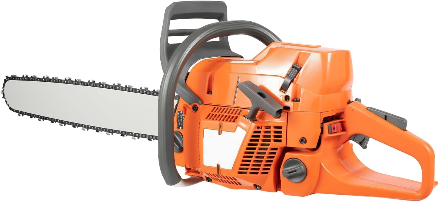 Miumaeov 71.8CC Gas Chainsaw with 24 inch Guide Bar, 2-Stroke Gasoline Powered Chain Saw, 3.9KW Handheld Gas-Powered Chain Saws Single Cylinder Chainsaws for Wood Cutting and Tree Trimming