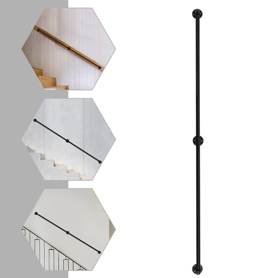 Miumaeov 7ft Wall Mount Hand Rail Metal Staircase Handrail 2-Section Industrial Hand Rail Indoor Stair Railing