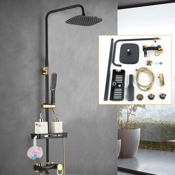 Miumaeov 8'' Black Bathroom Rainfall Shower Faucet Set Mixer Tap 3Function Shower Fixture System