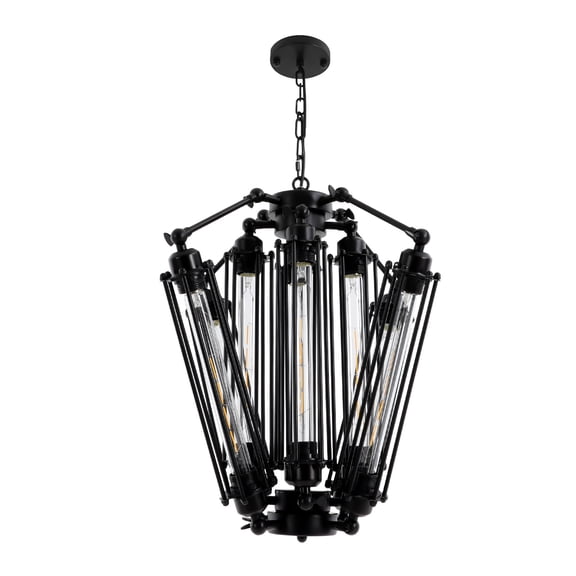 Miumaeov 8-Lights Retro Metal Pendant Lamp with Glass Lamp Tube, Industrial Metal Chandelier, Vintage Mid Century Lighting Fixture, Steampunk Style Pendant Light