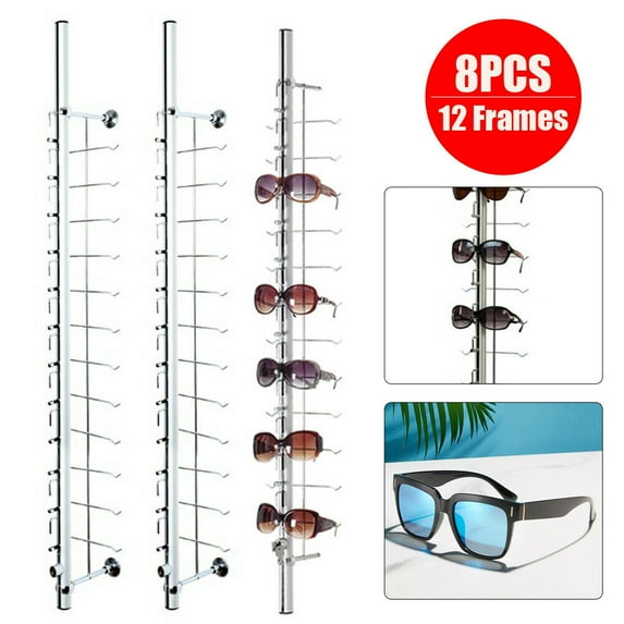Miumaeov 8 Pieces Eyeglasses Display Rod Aluminium Lockable Sunglasses Storage Rack Organizer Glasses Display Stand Holder with Lock 12 Frame