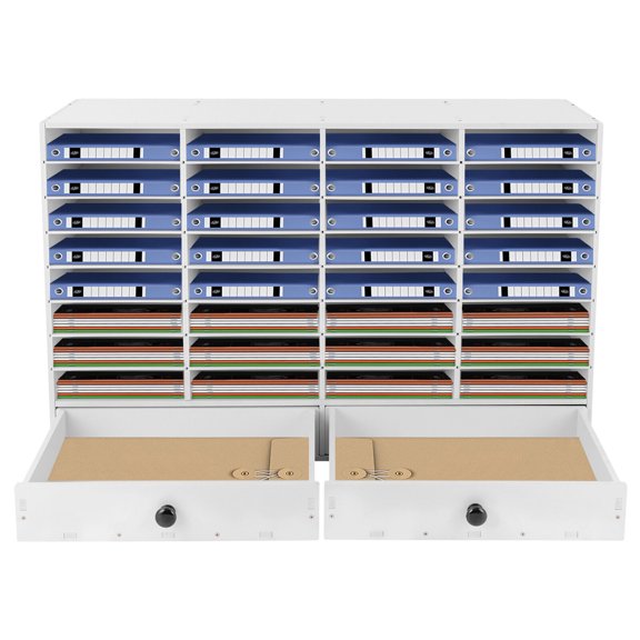 Miumaeov 8 Tier 32 Compartments File Sorter Storage Shelf Adjustable Literature Organizer Filing Cabinet with 2 Drawers