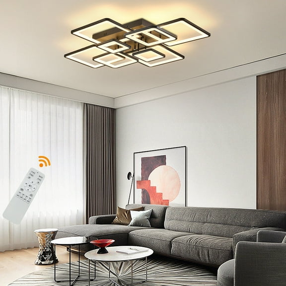 Miumaeov Modern LED Square Ceiling Light Fixture Dining Room Dimmable Chandelier with Remote Control