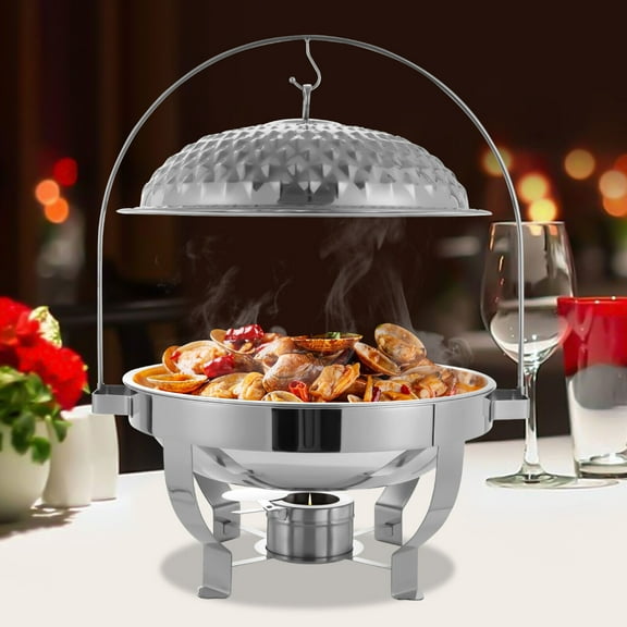 Miumaeov 8L Stainless Steel Chafing Dish Buffet Set Diamond Hanging Lid Stove W/handle For Kitchen Silver