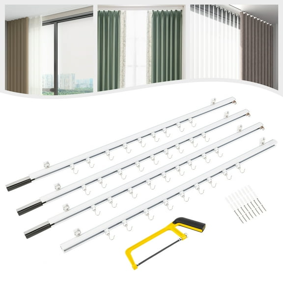 Miumaeov 9-12ft Curtain Track Ceiling Wall Mount Track Kit Room Divider Curtain Rails for Track System with Hooks Connectors Endcaps Brackets for Living Room Bedroom Bathroom White