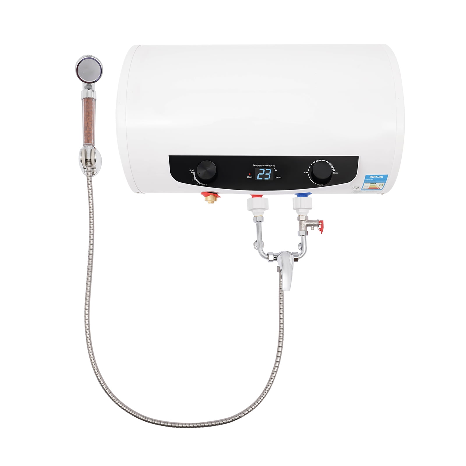 Miumaeov 9.25 Gallon Electric Water Heater, Hot Water Tank for Kitchen Bathroom, Wall-mounted Water Heaters with Shower& Faucet Adjustable