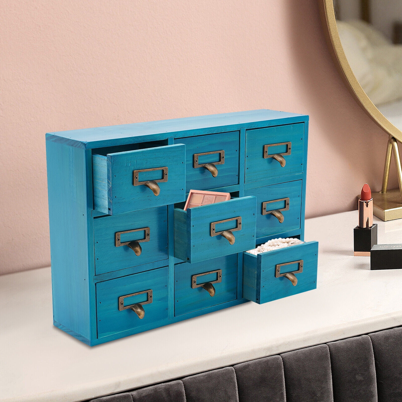 Miumaeov 9 Drawers Apothecary Cabinet Case Wooden Desk Drawer Organizer ...