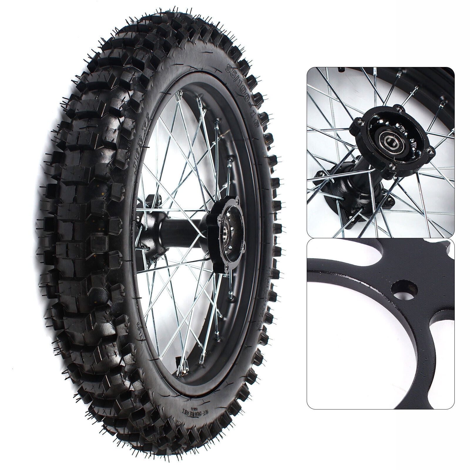 Miumaeov 90/100-16 Rear Wheel Tire Rim & Sprocket with Bolt For Dirt Pit Bike KX100 CRF150 XR100 50cc-150cc
